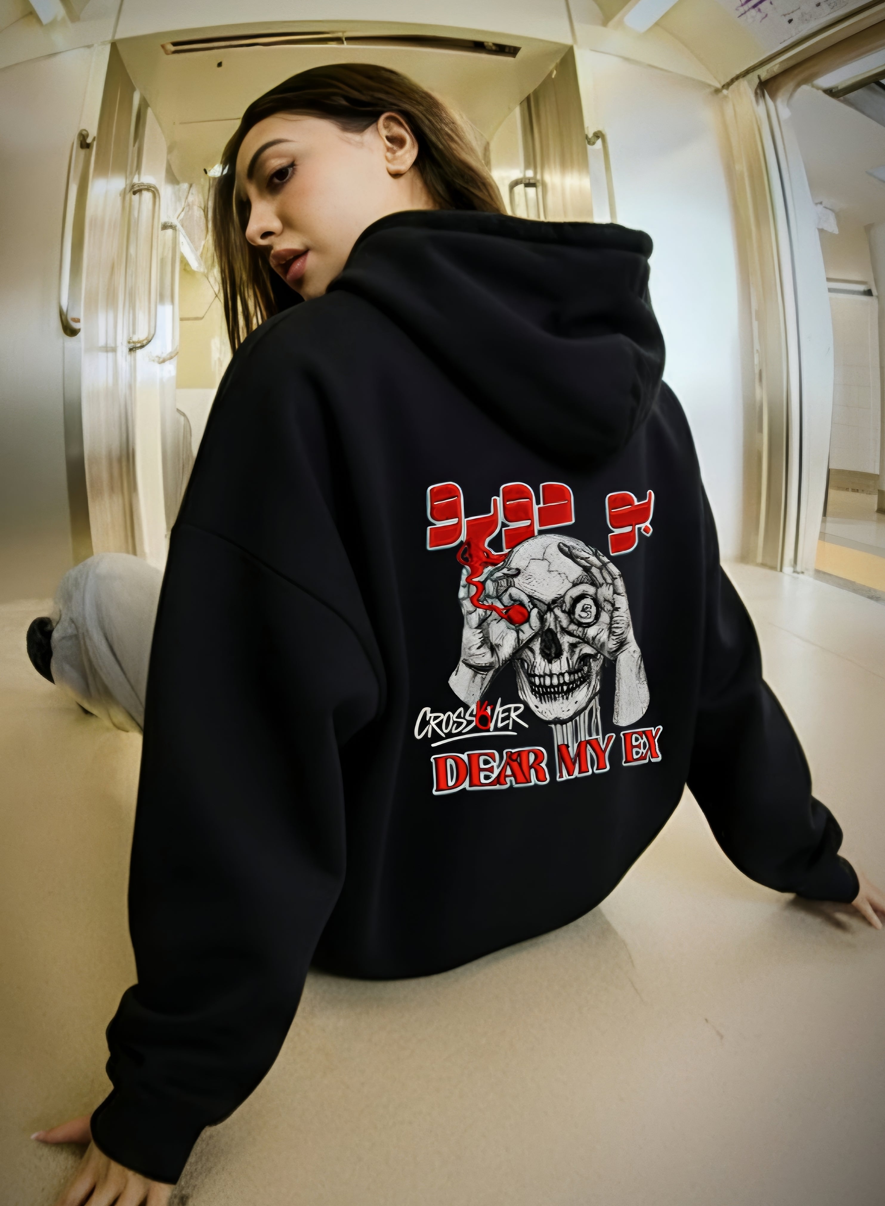 "Dear My Ex" Skull Graphic Oversized Hoodie